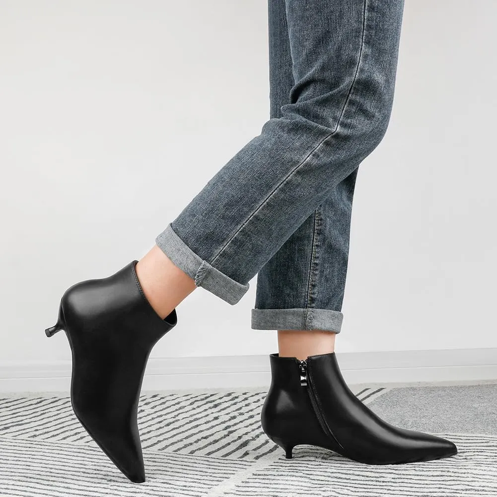 MERUMOTE Women's Leather Ankle Boots Low Heels Shoes Zipper Winter Booties