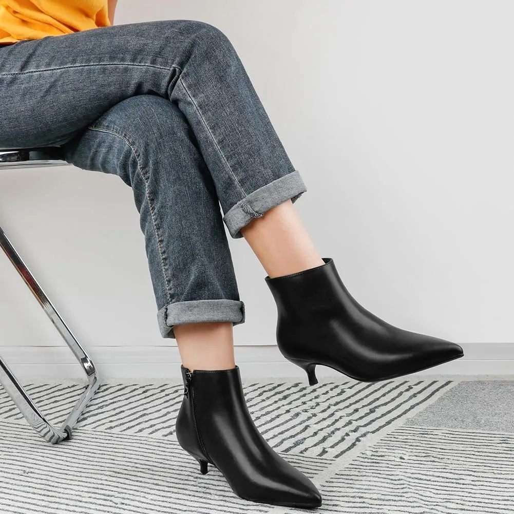 MERUMOTE Women's Leather Ankle Boots Low Heels Shoes Zipper Winter Booties