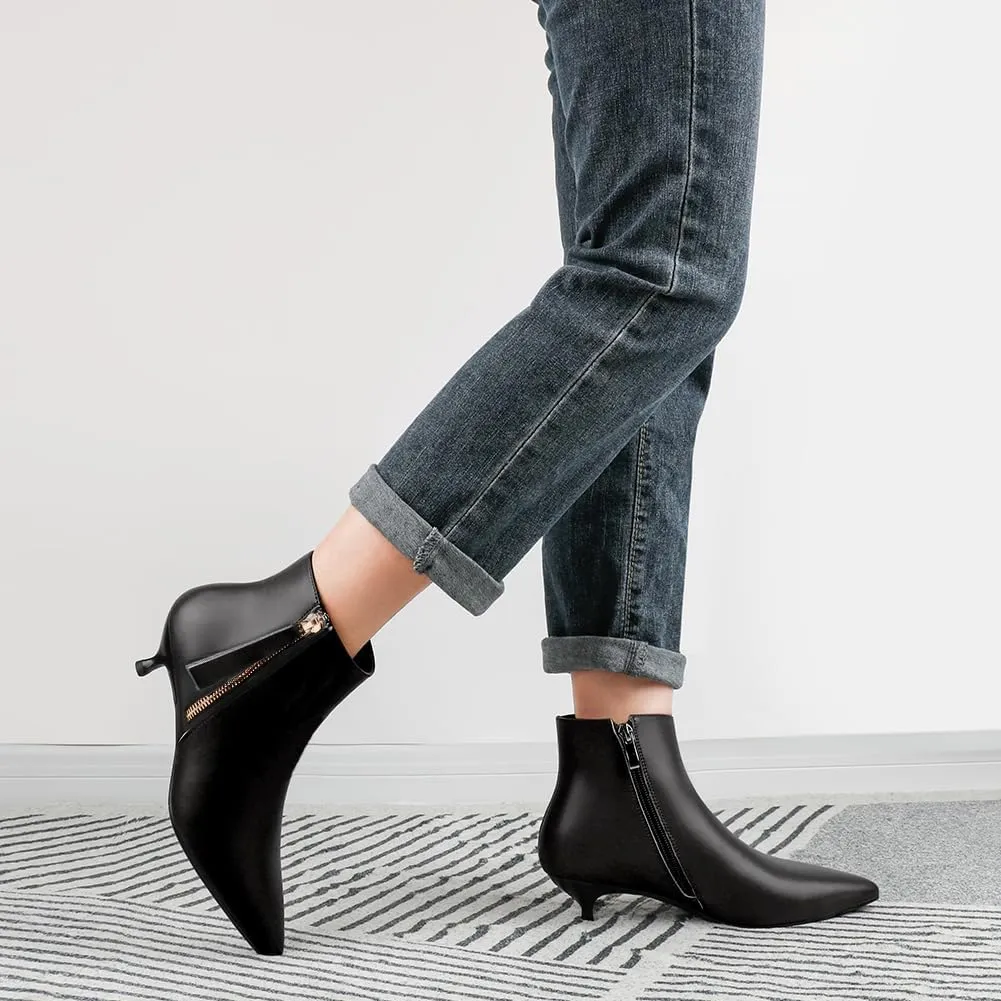 MERUMOTE Women's Leather Ankle Boots Low Heels Shoes Zipper Winter Booties