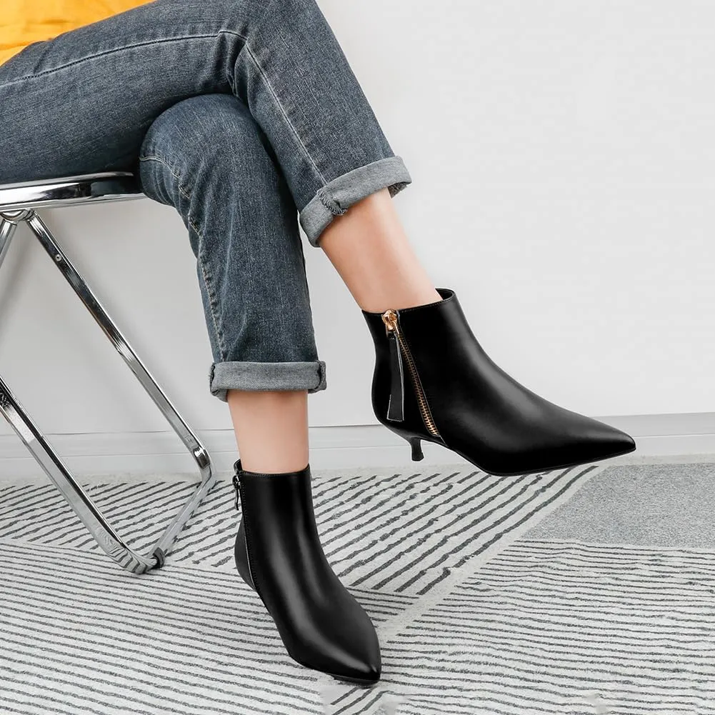 MERUMOTE Women's Leather Ankle Boots Low Heels Shoes Zipper Winter Booties