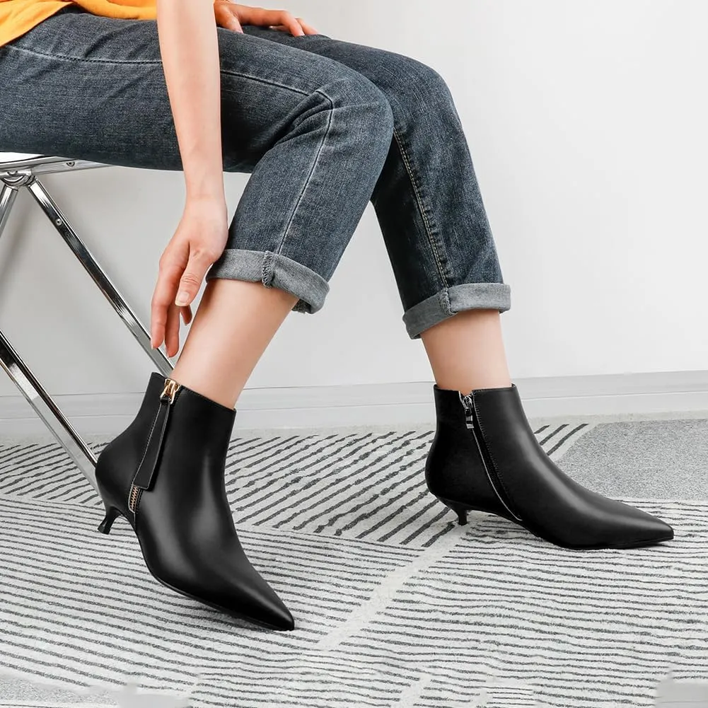 MERUMOTE Women's Leather Ankle Boots Low Heels Shoes Zipper Winter Booties