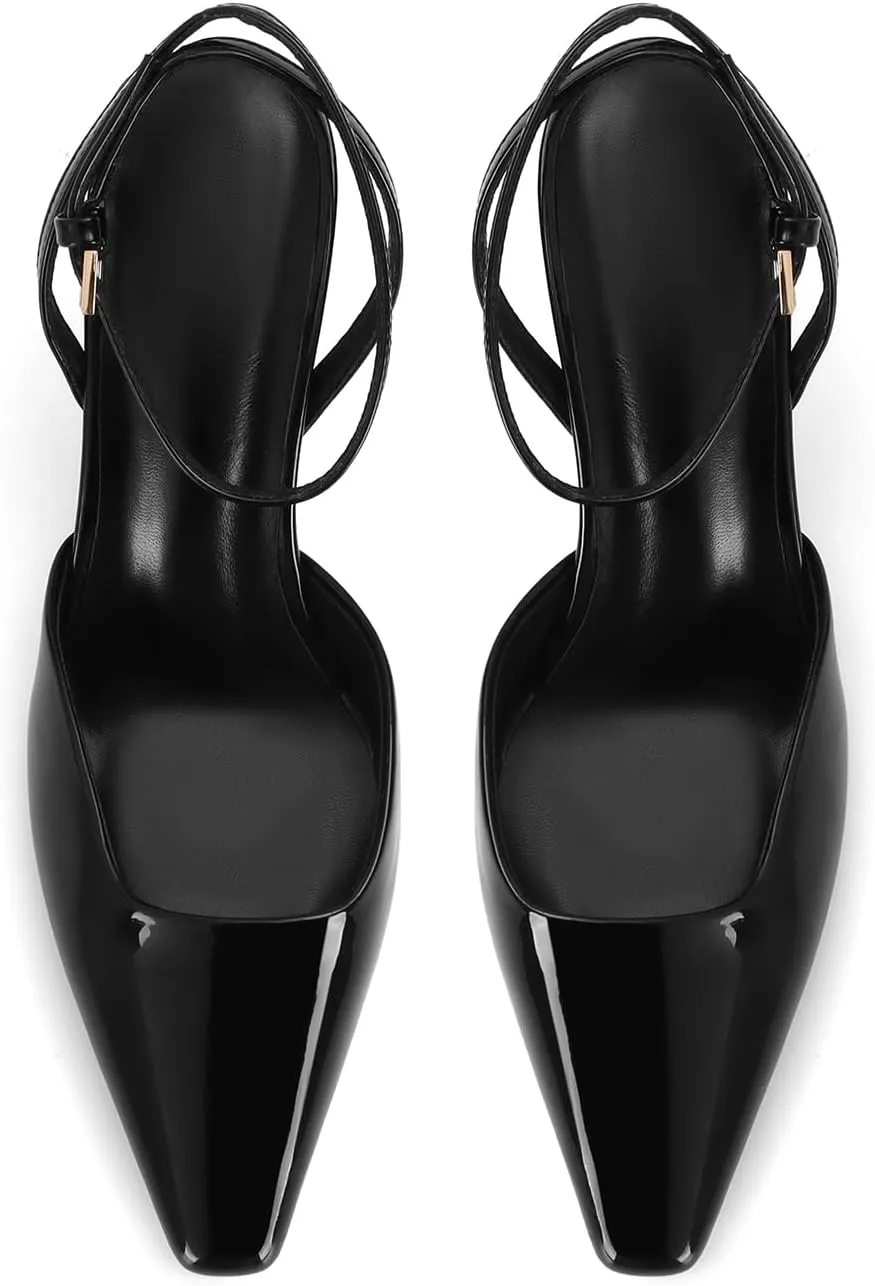 Mesh Kitten Heels for Women Closed Pointed Toe Slingback Buckle Strap Pumps Fashion Casual Dress High Heels