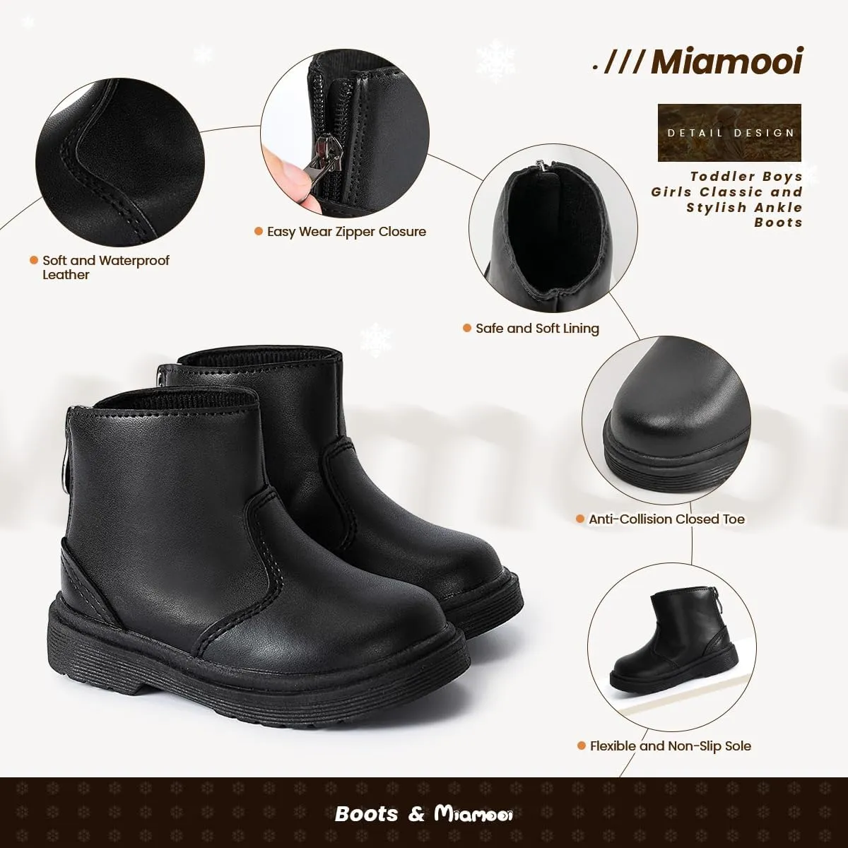Miamooi Toddler Girls Boys Combat Ankle Boots Little Kid Waterproof Outdoor Chelsea Fall Booties Leather Comfort Shoes (Toddler/Little Kid)