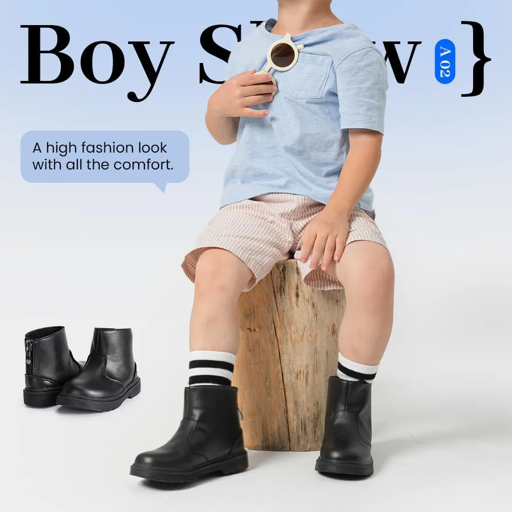 Miamooi Toddler Girls Boys Combat Ankle Boots Little Kid Waterproof Outdoor Chelsea Fall Booties Leather Comfort Shoes (Toddler/Little Kid)