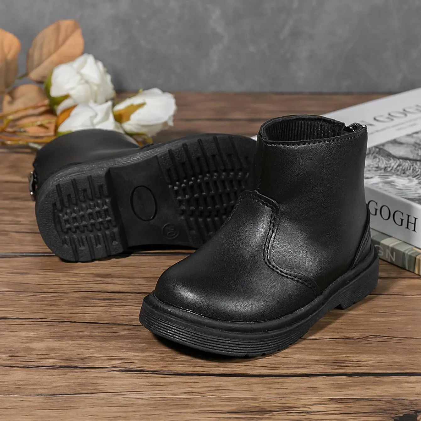 Miamooi Toddler Girls Boys Combat Ankle Boots Little Kid Waterproof Outdoor Chelsea Fall Booties Leather Comfort Shoes (Toddler/Little Kid)