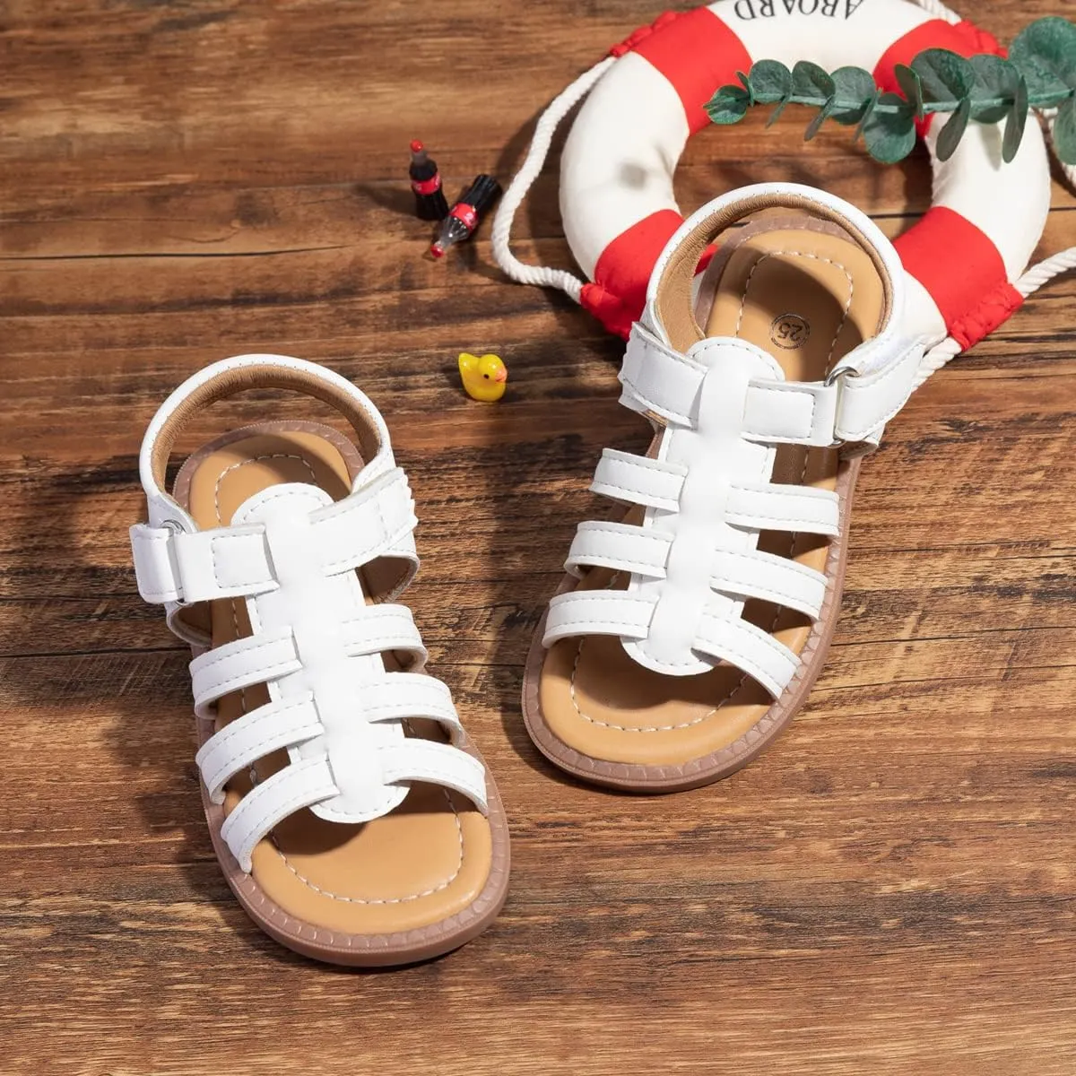 Miamooi Toddler Girls Summer Sandals Little Kid Open Toe Princess Dress Flats Sandals PU Leather Rubber Sole Wedding School Shoes