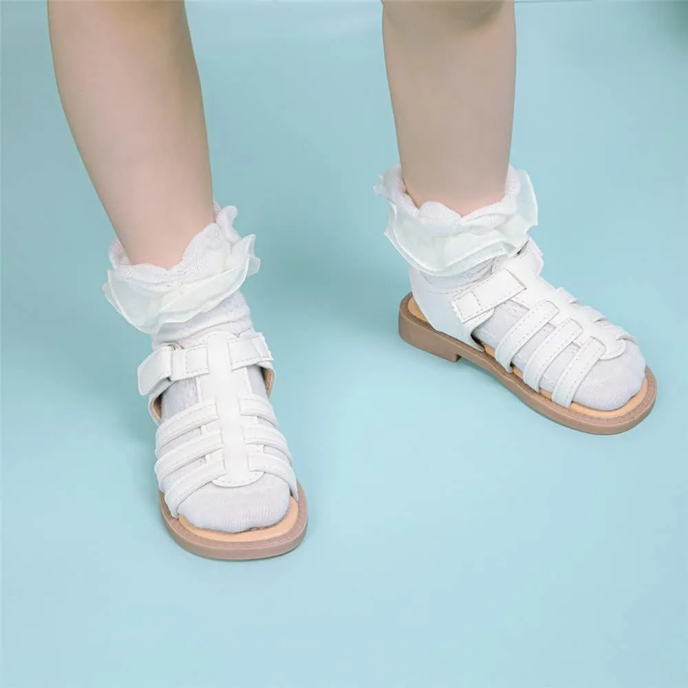 Miamooi Toddler Girls Summer Sandals Little Kid Open Toe Princess Dress Flats Sandals PU Leather Rubber Sole Wedding School Shoes