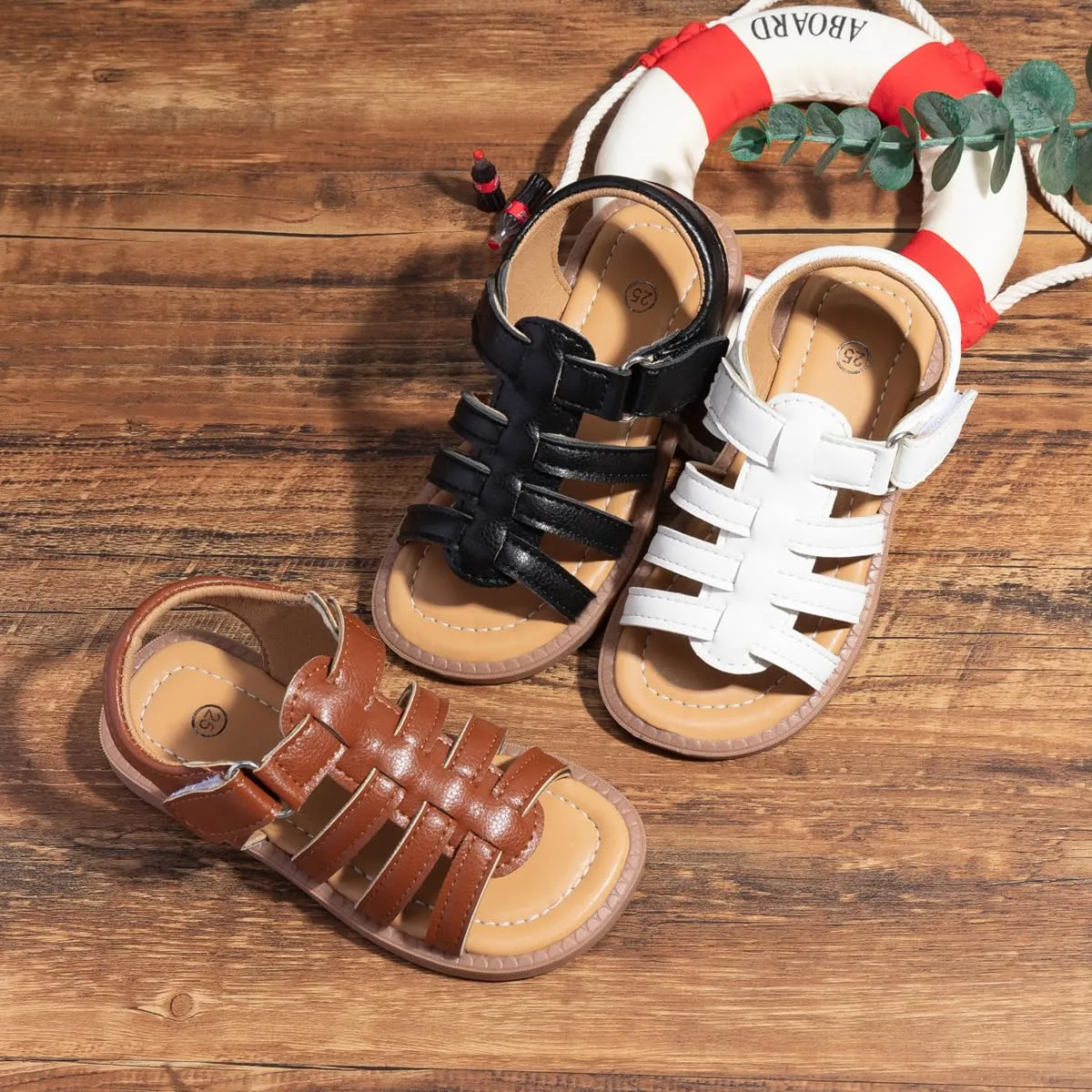 Miamooi Toddler Girls Summer Sandals Little Kid Open Toe Princess Dress Flats Sandals PU Leather Rubber Sole Wedding School Shoes