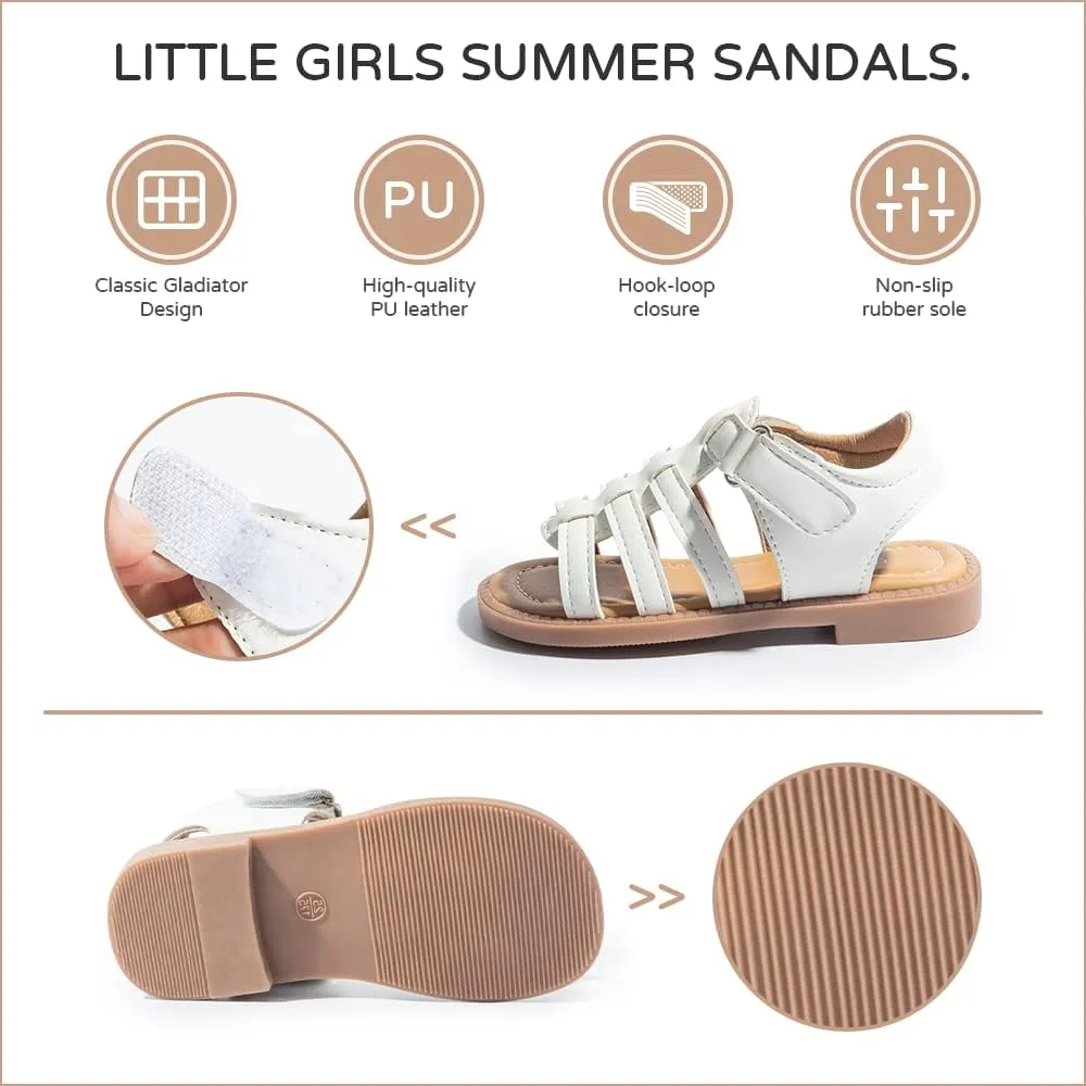 Miamooi Toddler Girls Summer Sandals Little Kid Open Toe Princess Dress Flats Sandals PU Leather Rubber Sole Wedding School Shoes