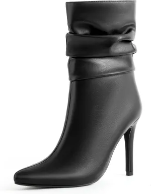 Mid Calf Boots for Women Stiletto High Heel Slouch Boots Pointed Toe Side Zipper Sexy Fashion Boots Waterproof Ankle Boots Fall Winter Dressy Boots