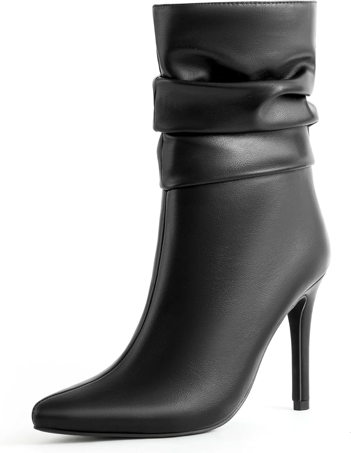 Mid Calf Boots for Women Stiletto High Heel Slouch Boots Pointed Toe Side Zipper Sexy Fashion Boots Waterproof Ankle Boots Fall Winter Dressy Boots