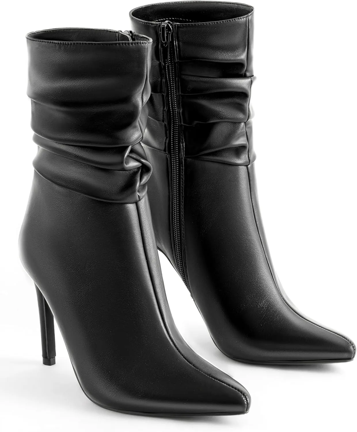 Mid Calf Boots for Women Stiletto High Heel Slouch Boots Pointed Toe Side Zipper Sexy Fashion Boots Waterproof Ankle Boots Fall Winter Dressy Boots