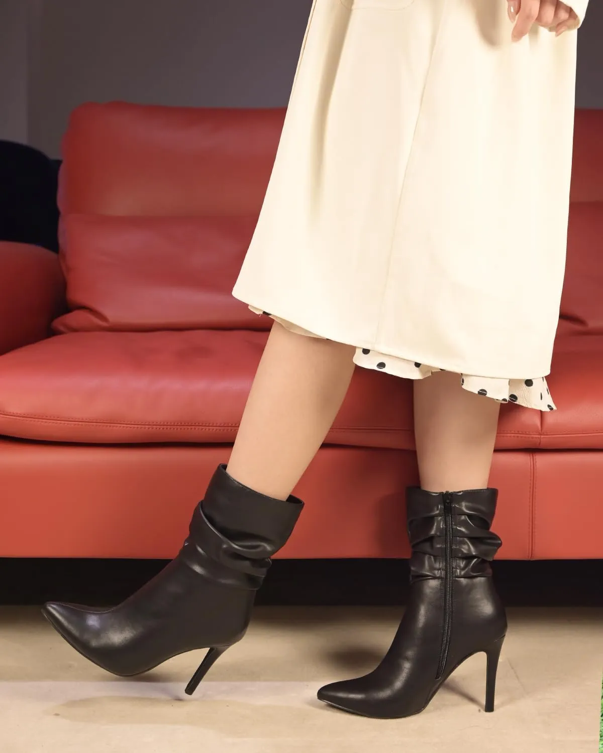 Mid Calf Boots for Women Stiletto High Heel Slouch Boots Pointed Toe Side Zipper Sexy Fashion Boots Waterproof Ankle Boots Fall Winter Dressy Boots