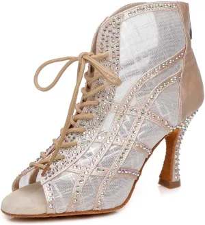 Minishion Dancing Boots Women Latin Ballroom Ankle Dance Shoes Sommer Evening Wedding Party Heeded Sandals