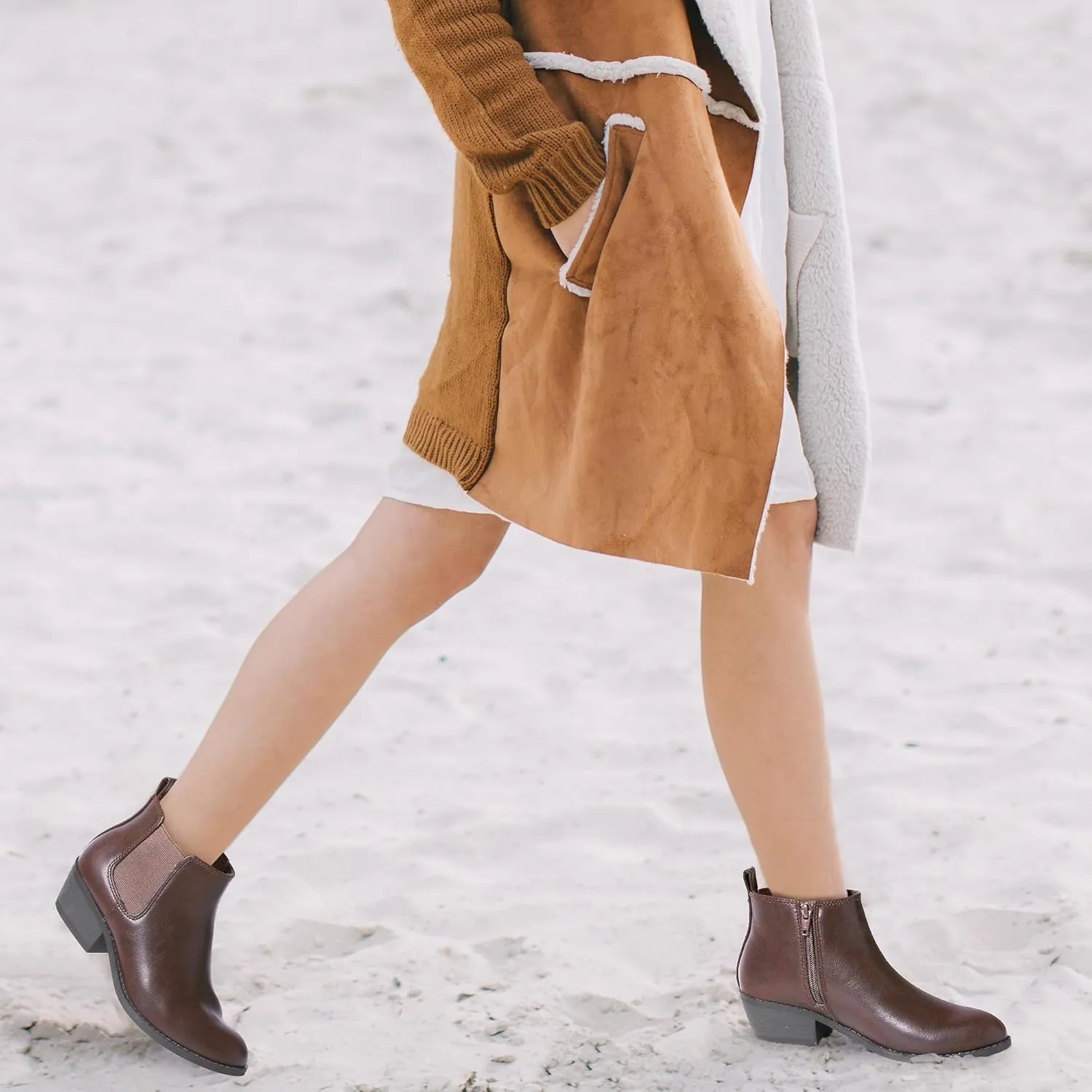 MIXIN Chelsea Boots Women Fashion Ankle Booties Classic Low Heel Side Zip Shoes for Women Black Brown