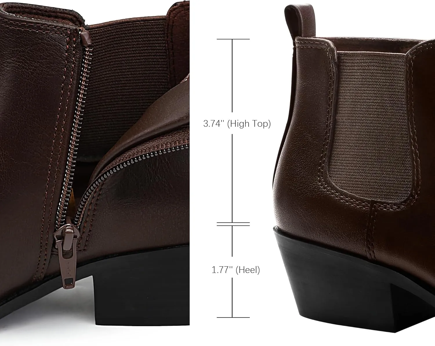 MIXIN Chelsea Boots Women Fashion Ankle Booties Classic Low Heel Side Zip Shoes for Women Black Brown