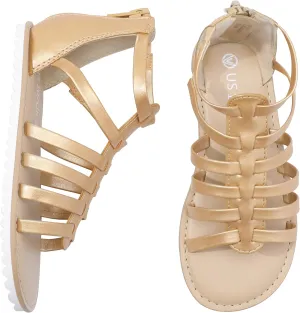 MIXIN Girls Gladiator Sandals for Toddler/Little Kids Open Toe Cute Strappy Summer Flat Shoes with Zipper