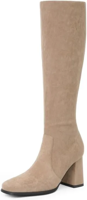 Modatope Knee High Boots Women Chunky Heel Square Toe Tall Boot for Women High Heel Side Zipper Long Boots