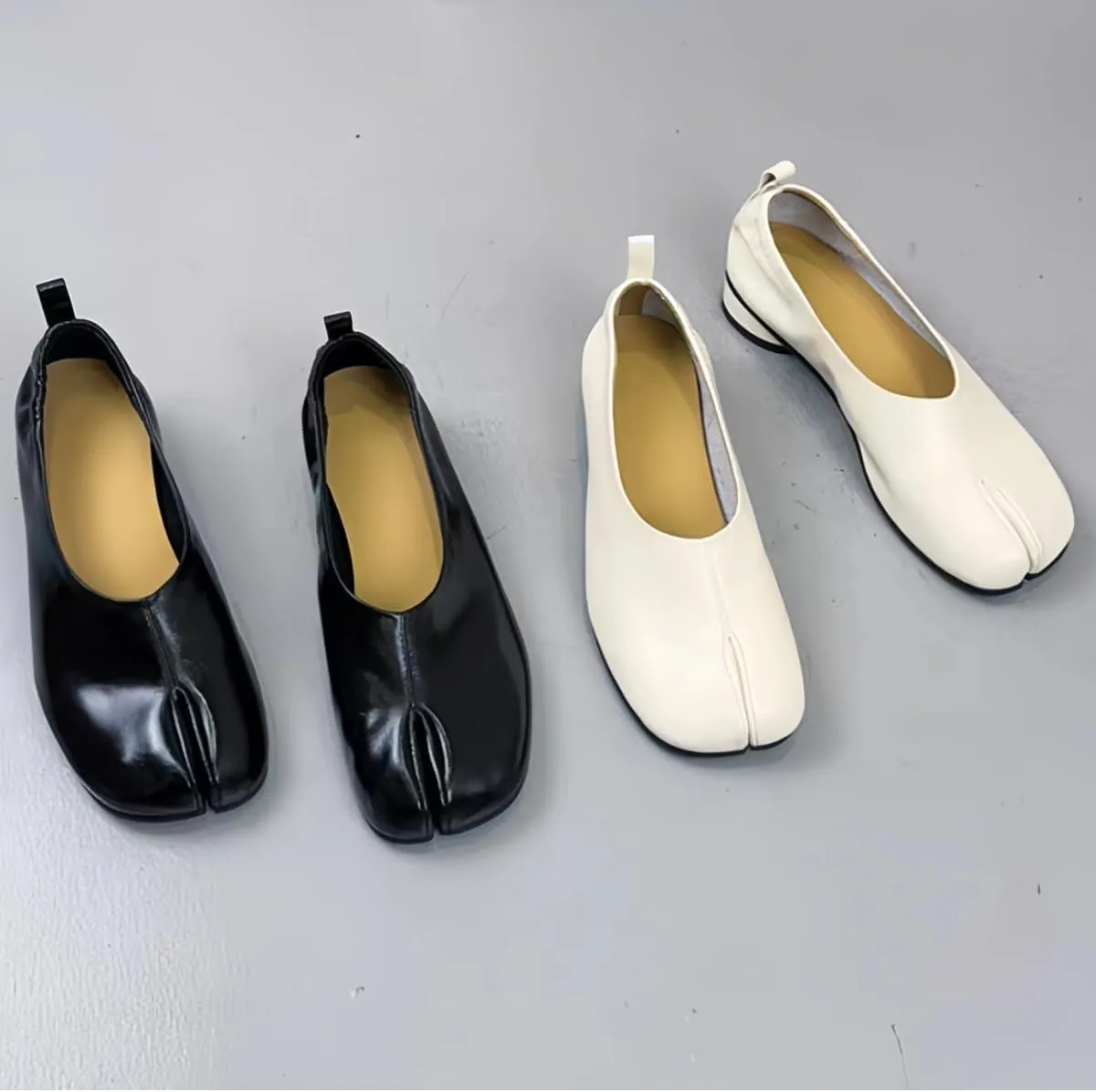 Modern Style Slip-on Tabi Ballet Flats Shoes for Women Genuine Leather Mary Jane Flat Closed Split-Toe Low-Cut Comfort Office Work