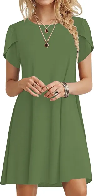 MOLERANI Summer Dresses for Women 2024 Casual T Shirt Crewneck Petal Sleeve Swing Vacation Dress with Pockets