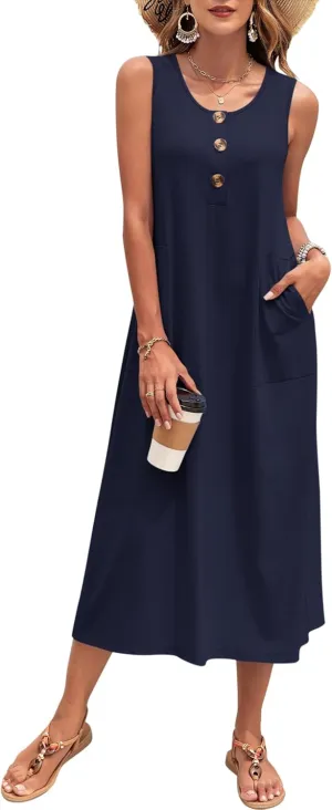 MOLERANI Women's Summer Maxi Dress 2025 Sleeveless Button Down Casual Loose Long Beach Sundress Travel Vacation Outfits