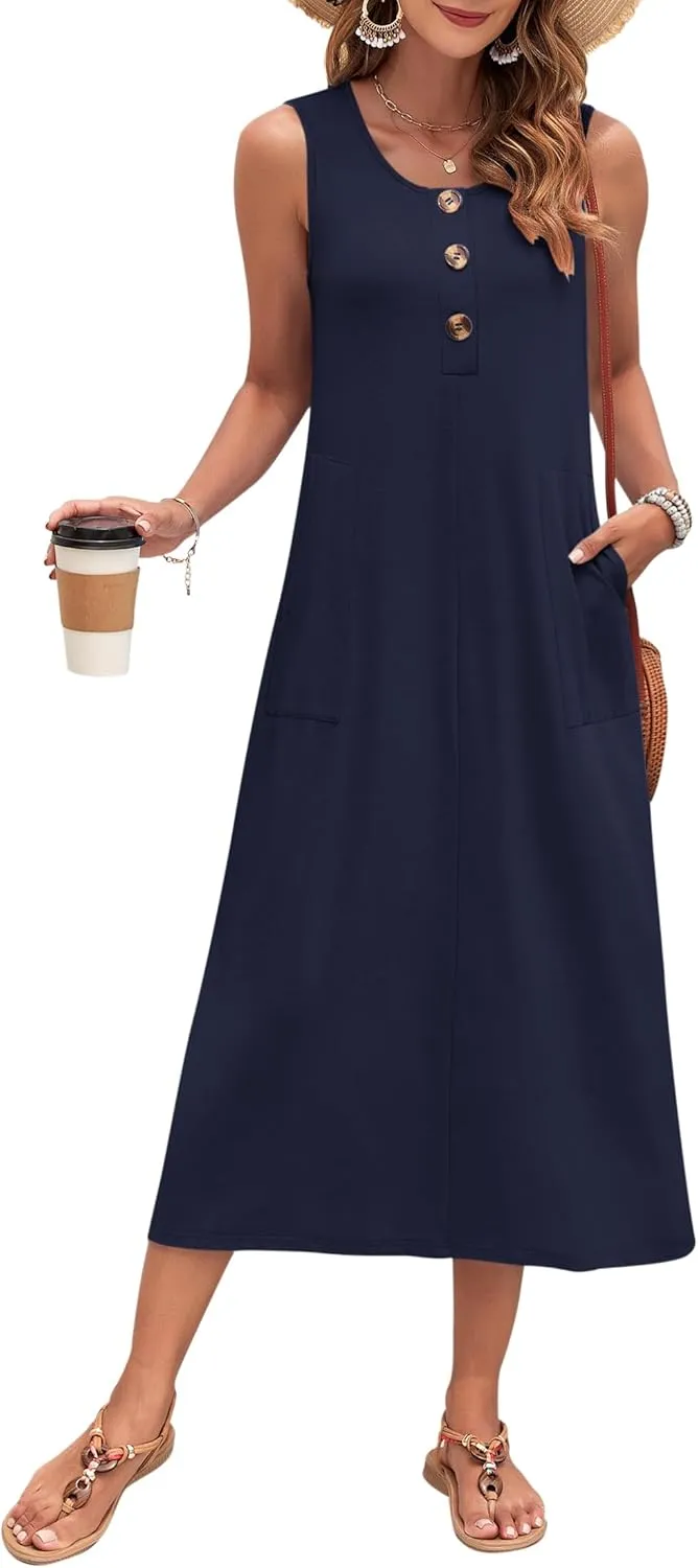 MOLERANI Women's Summer Maxi Dress 2025 Sleeveless Button Down Casual Loose Long Beach Sundress Travel Vacation Outfits