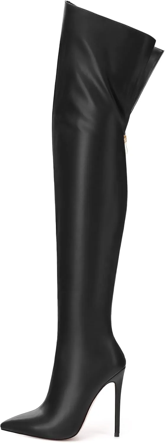 MOVINSTEPS Over The Knee Thigh High Heel Boots For Women Zipper Pointed Toe Stiletto Tall Boots Sexy Fashion Party Club Fall Winter Shoes
