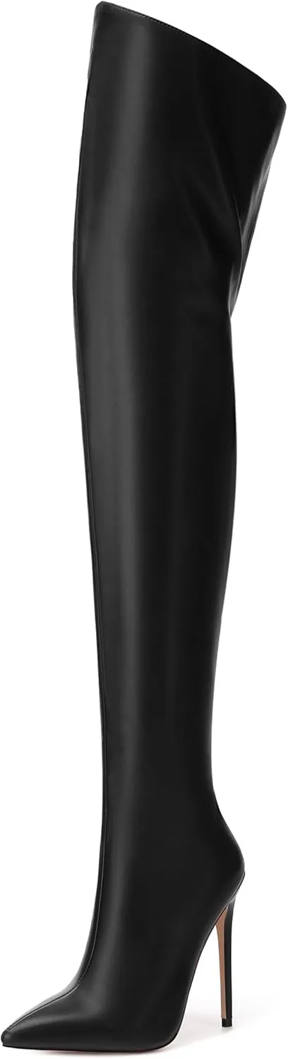 MOVINSTEPS Over The Knee Thigh High Heel Boots For Women Zipper Pointed Toe Stiletto Tall Boots Sexy Fashion Party Club Fall Winter Shoes