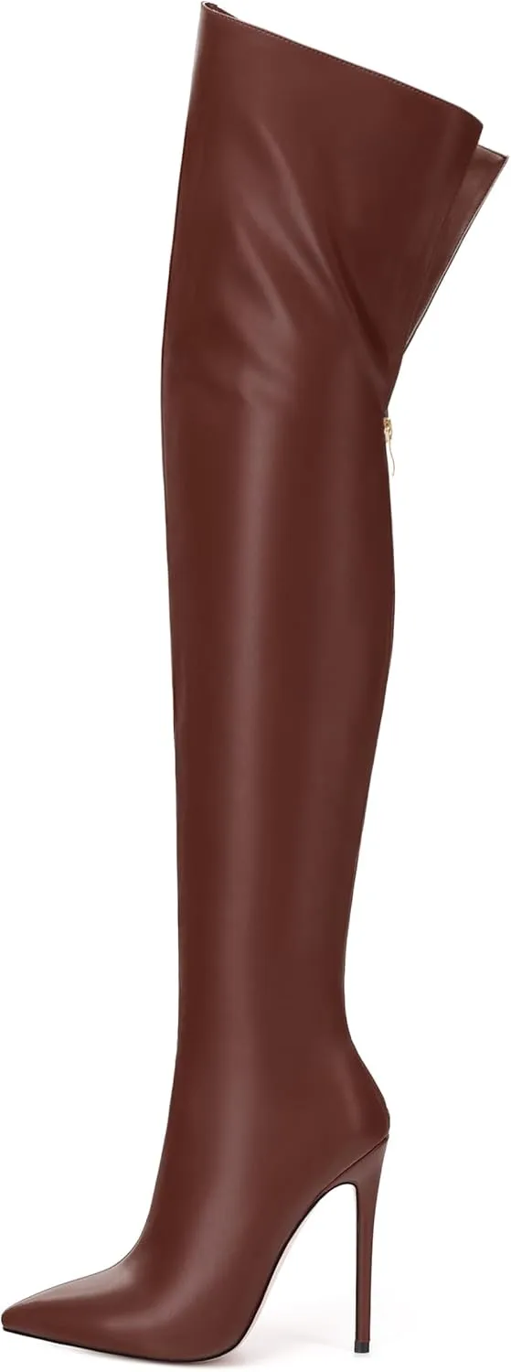 MOVINSTEPS Over The Knee Thigh High Heel Boots For Women Zipper Pointed Toe Stiletto Tall Boots Sexy Fashion Party Club Fall Winter Shoes