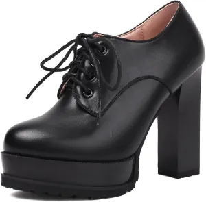 MRKEWUNEY Classic Womens Platform Heel Lace Up Performance Catwalk Pumps