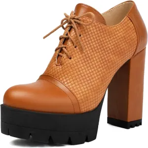 MRKEWUNEY Classic Womens Platform Heel Lace Up Performance Catwalk Pumps