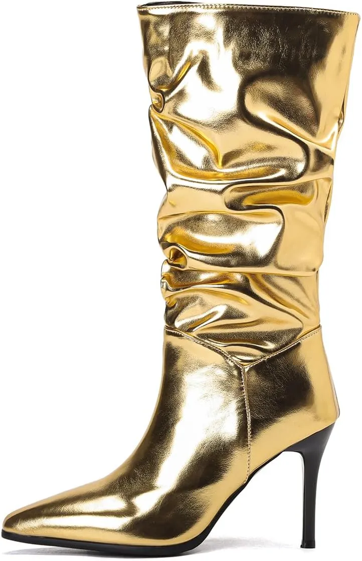 MRKEWUNEY Fashion Slouch Mid Calf Boots for Women