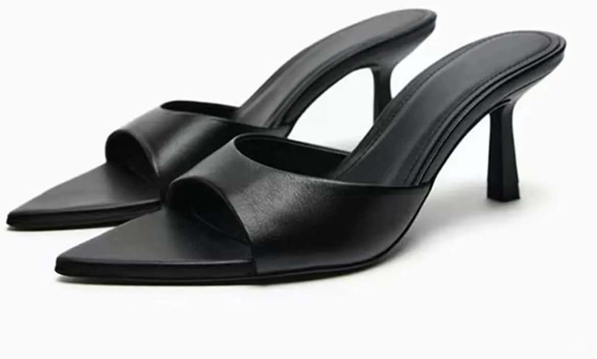 MRKEWUNEY Heeled Mules for Women Metallic Slip On Mules Backless Kitten Heel