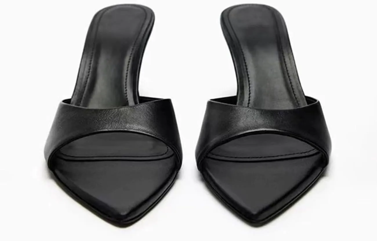 MRKEWUNEY Heeled Mules for Women Metallic Slip On Mules Backless Kitten Heel