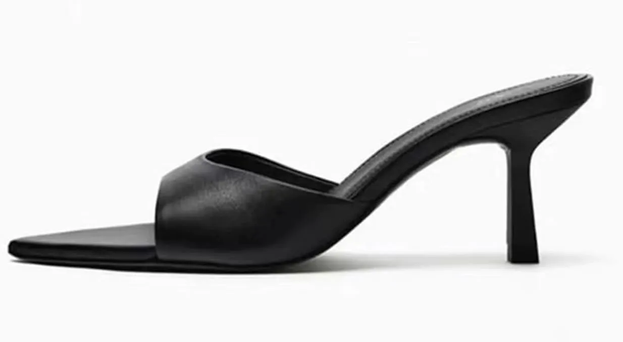 MRKEWUNEY Heeled Mules for Women Metallic Slip On Mules Backless Kitten Heel