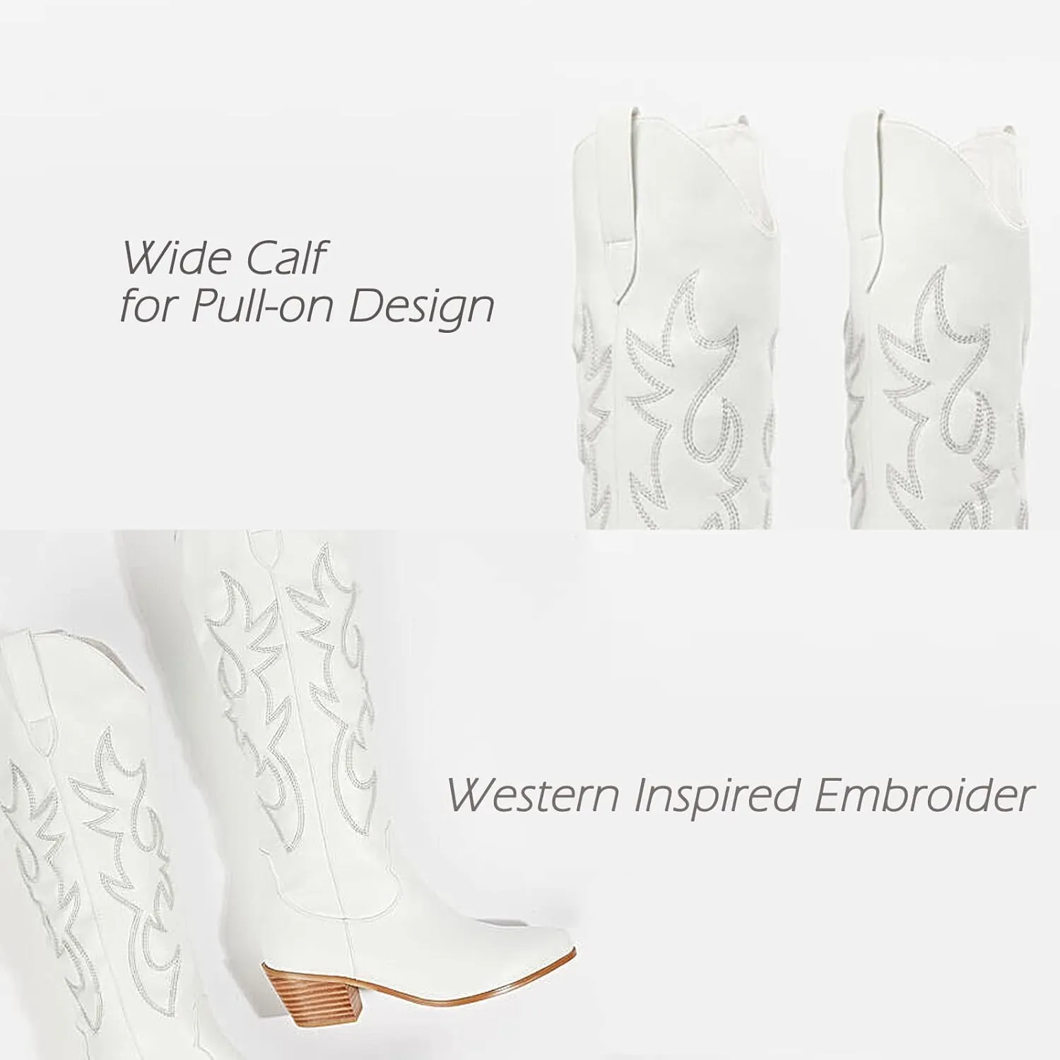 MUCCCUTE Cowboy Boots for Women Cowgirl Boots Wide Calf Pointed Toe Embroidered Fashion Western Chunky Pull On