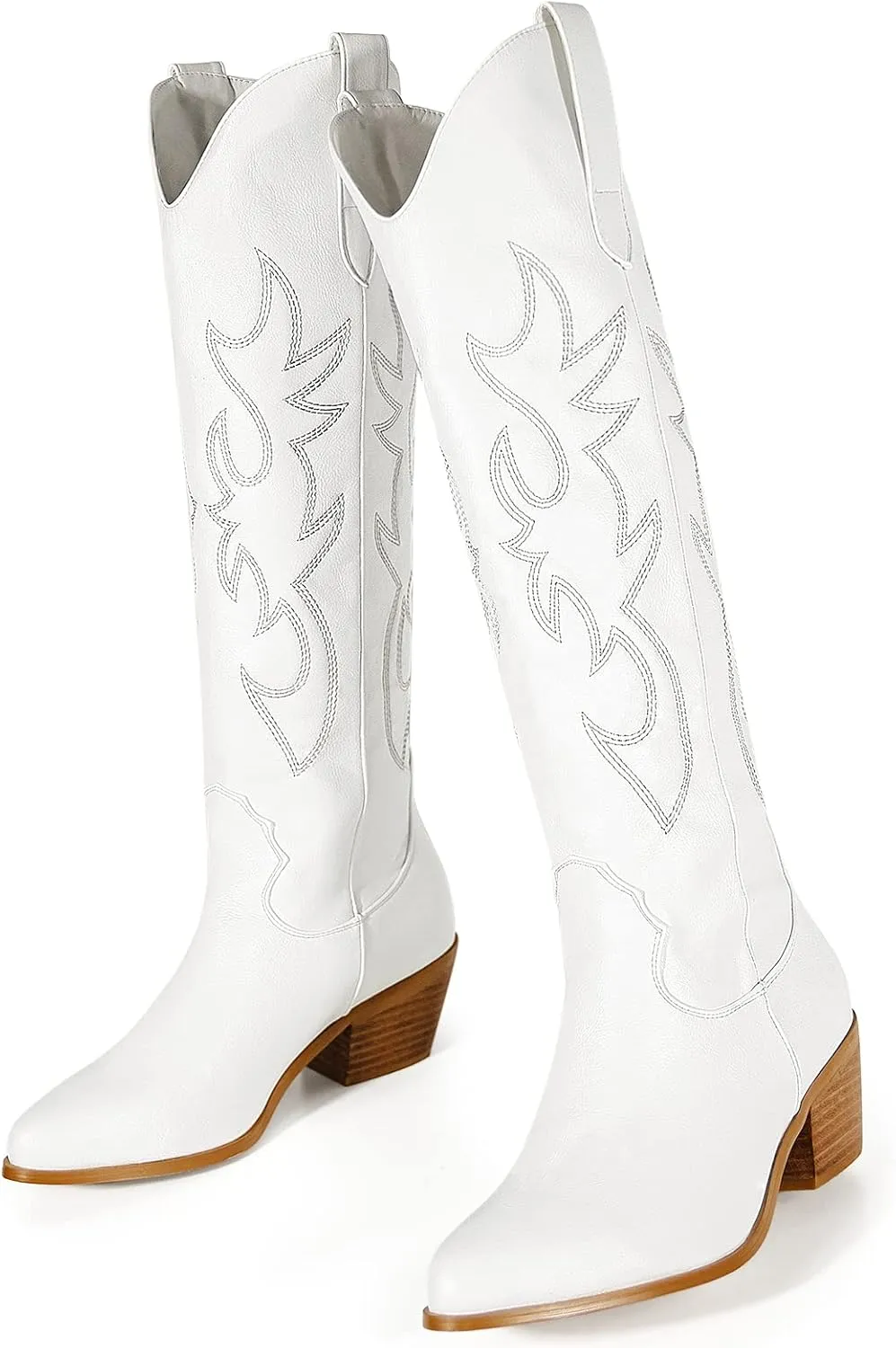 MUCCCUTE Cowboy Boots for Women Cowgirl Boots Wide Calf Pointed Toe Embroidered Fashion Western Chunky Pull On