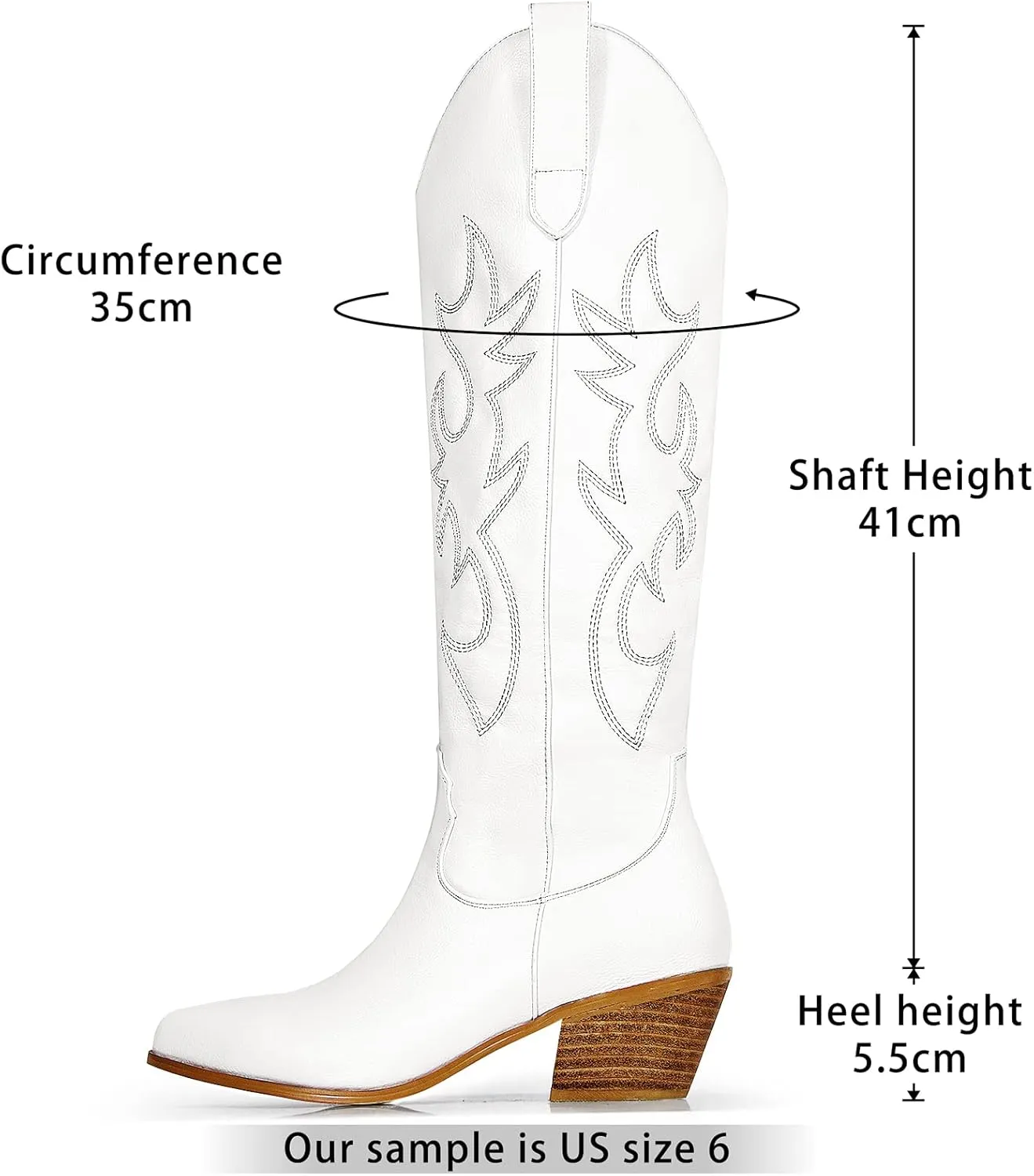 MUCCCUTE Cowboy Boots for Women Cowgirl Boots Wide Calf Pointed Toe Embroidered Fashion Western Chunky Pull On
