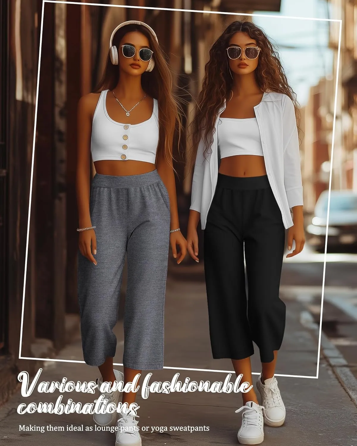 Neer 4 Pack Women's Capri Pants, Lounge Wide Leg Yoga Sweatpants Loose Comfy Cotton Jogger Pants Workout Capris with Pockets