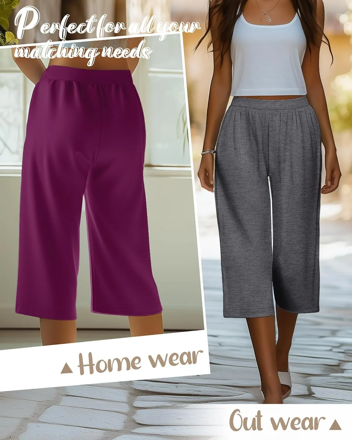 Neer 4 Pack Women's Capri Pants, Lounge Wide Leg Yoga Sweatpants Loose Comfy Cotton Jogger Pants Workout Capris with Pockets