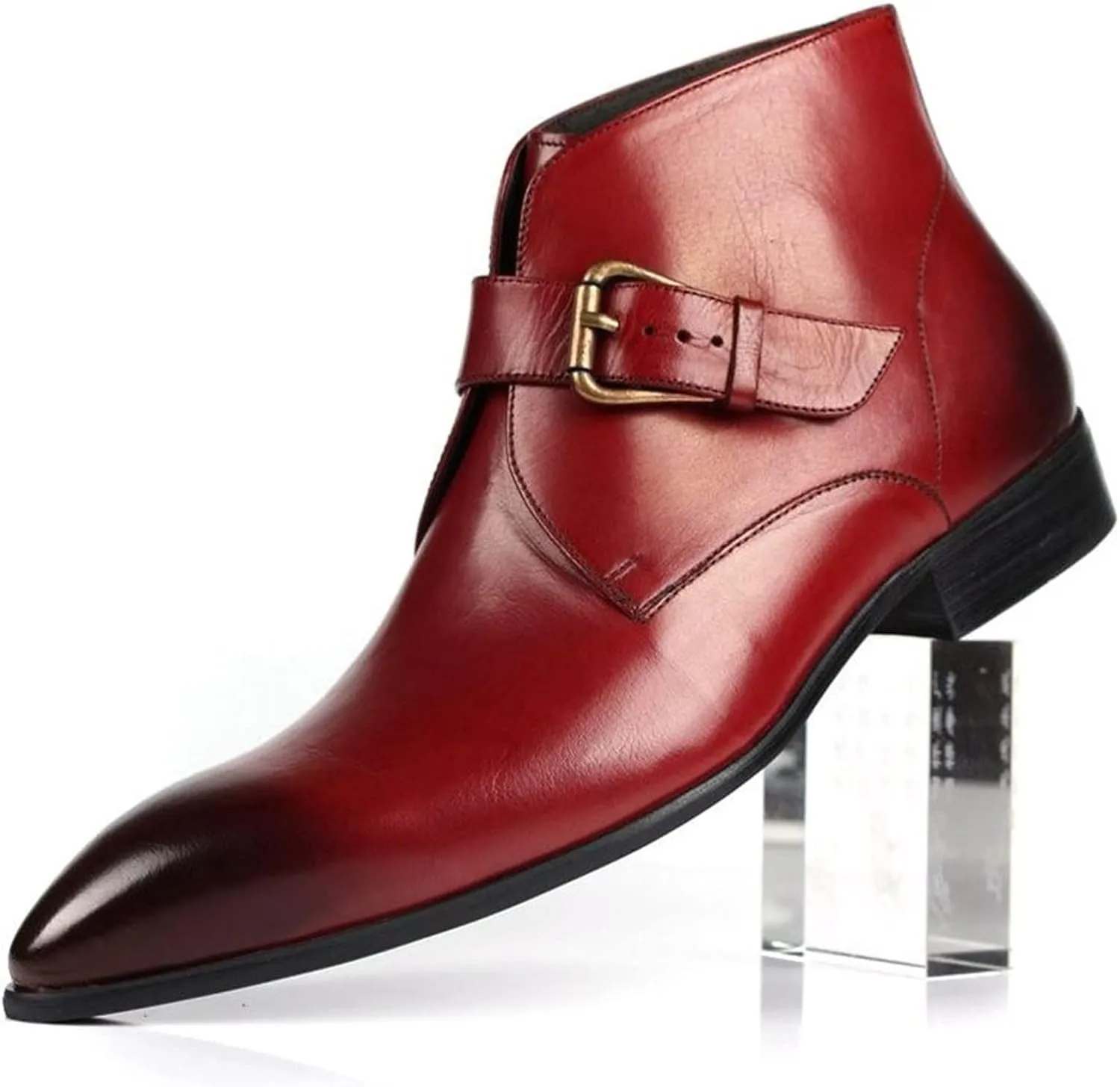New Ankle Boots for Men Mens Monk Strap Pointed Ankle Boots Show Office for Business Pure Leather The First Layer of Cowhide