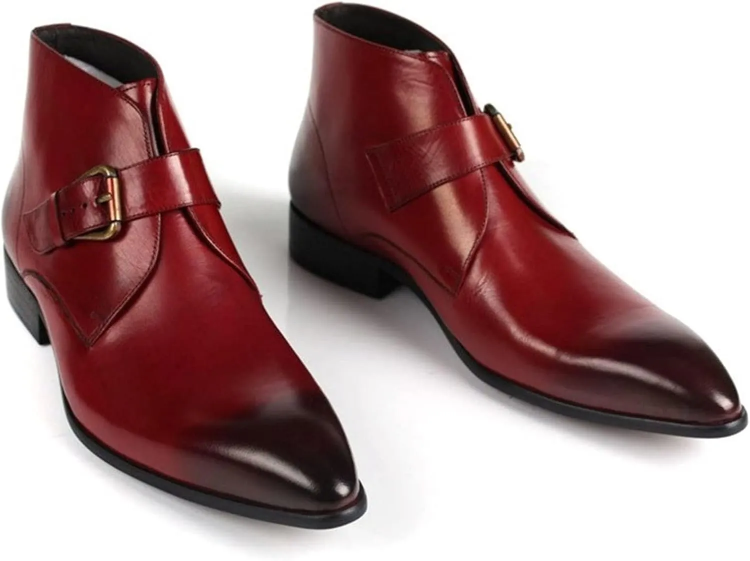 New Ankle Boots for Men Mens Monk Strap Pointed Ankle Boots Show Office for Business Pure Leather The First Layer of Cowhide