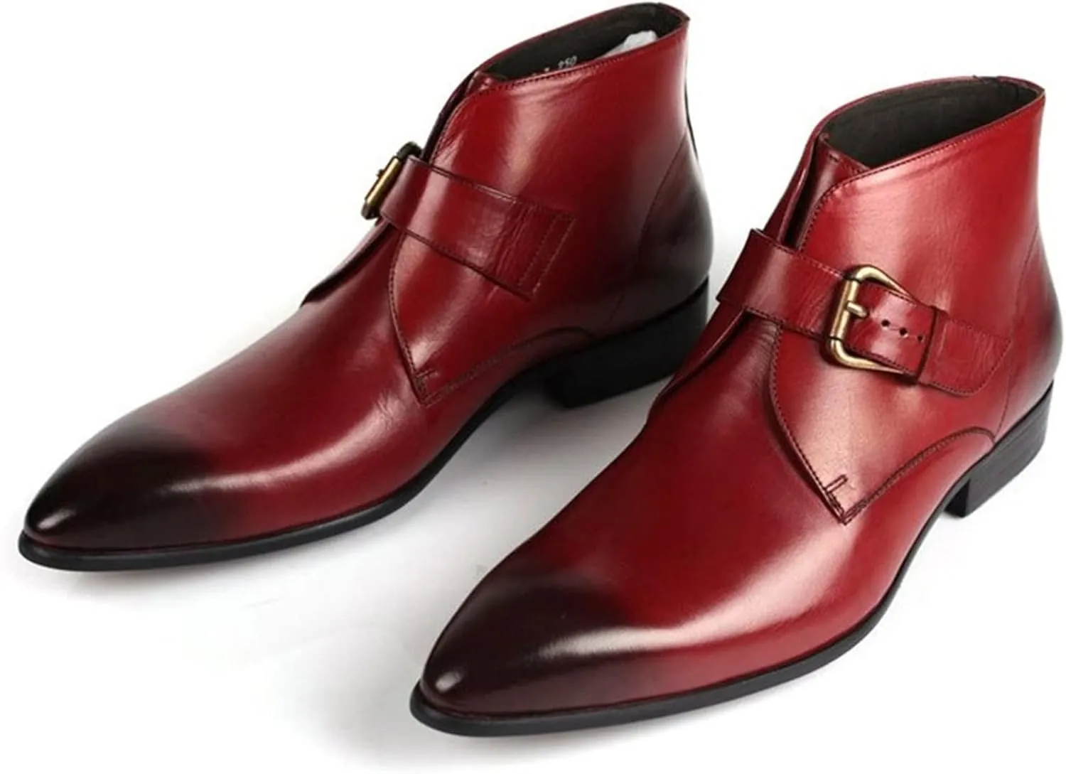 New Ankle Boots for Men Mens Monk Strap Pointed Ankle Boots Show Office for Business Pure Leather The First Layer of Cowhide