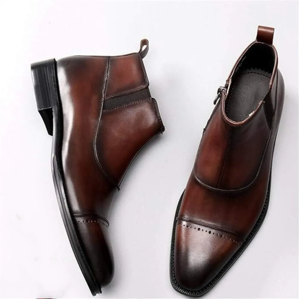 New Ankle Boots For Men Mens Zip Captpe Ankle Boots Office For Business Genuine Leather The First Layer Of Cowhide