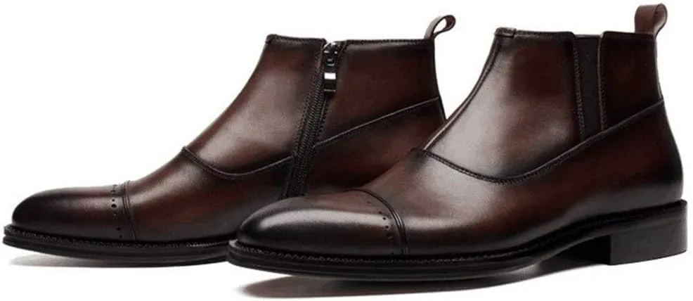New Ankle Boots For Men Mens Zip Captpe Ankle Boots Office For Business Genuine Leather The First Layer Of Cowhide