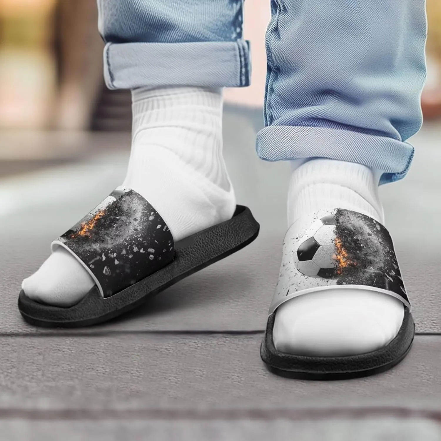 Novelty Patten Kids Cloud Slides Sandals Sports Ball Indoor House Slippers Tractor Print Shower Shoes for Boys Girls Comfort Footbed Slipper Open Toe Outdoor Sandal