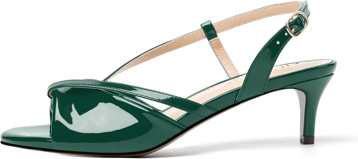 NUMALEO Womens Fashion Bridal Dress Buckle Patent Open Toe Slingback Kitten Low Heel Heeled Sandals 2 Inch