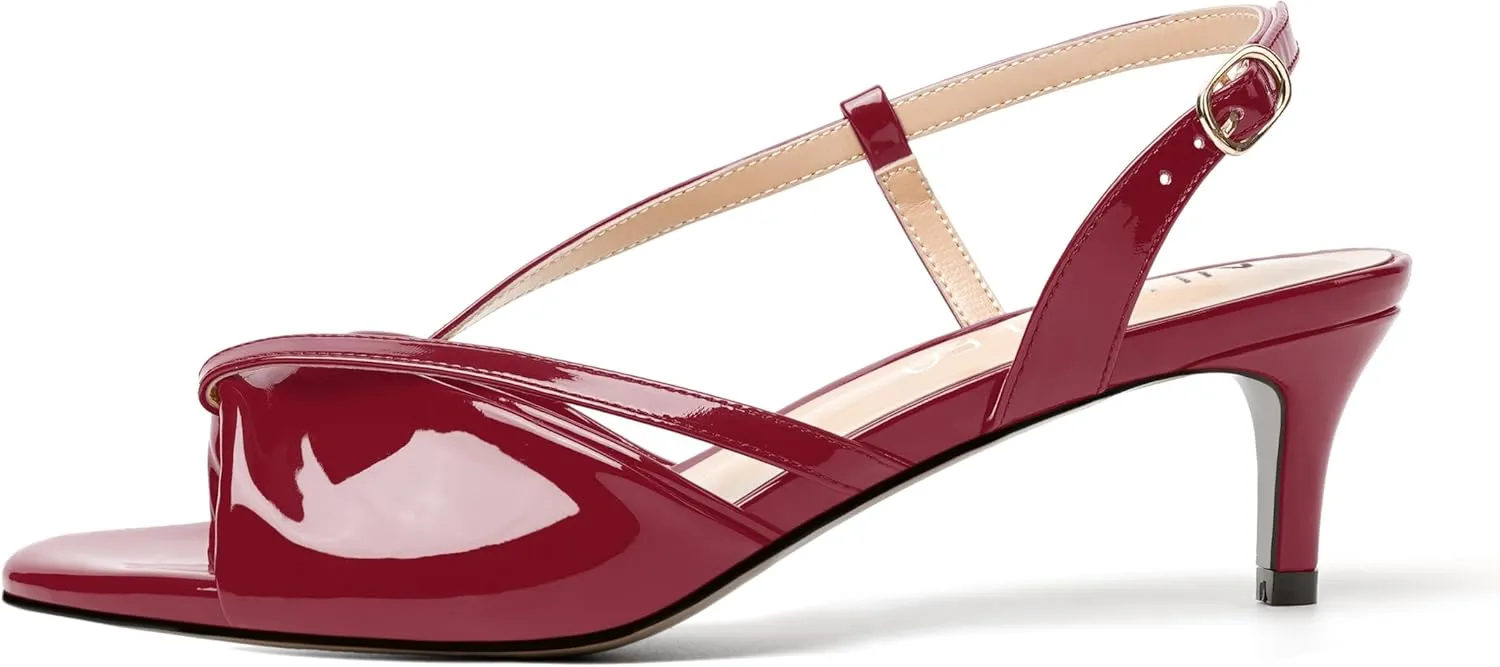 NUMALEO Womens Fashion Bridal Dress Buckle Patent Open Toe Slingback Kitten Low Heel Heeled Sandals 2 Inch