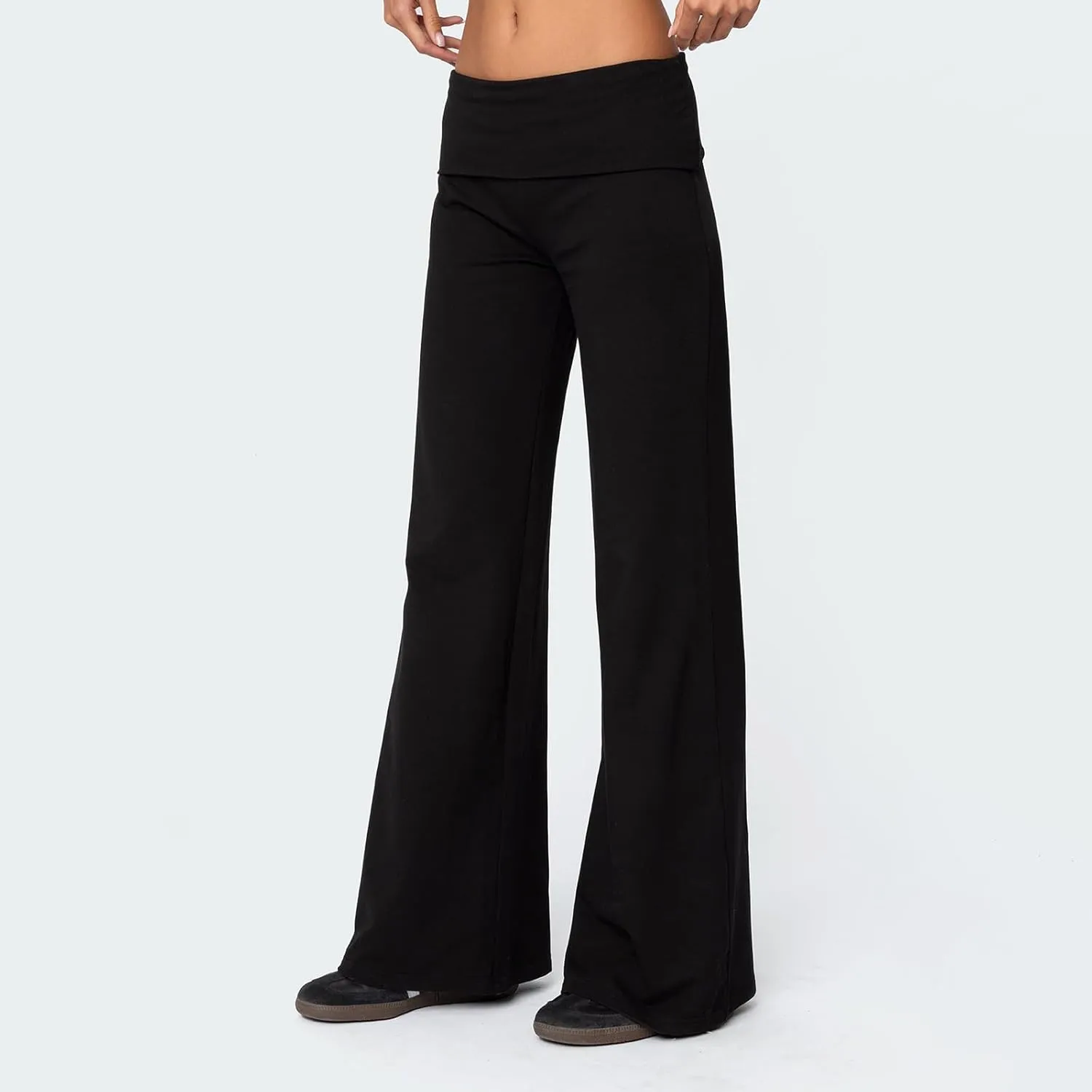 NZNDSHD Fold Over Yoga Pants for Women Low Rise Straight Leg Sweatpants Y2k Solid Color Stretchy Loose Gym Lounge Leggings