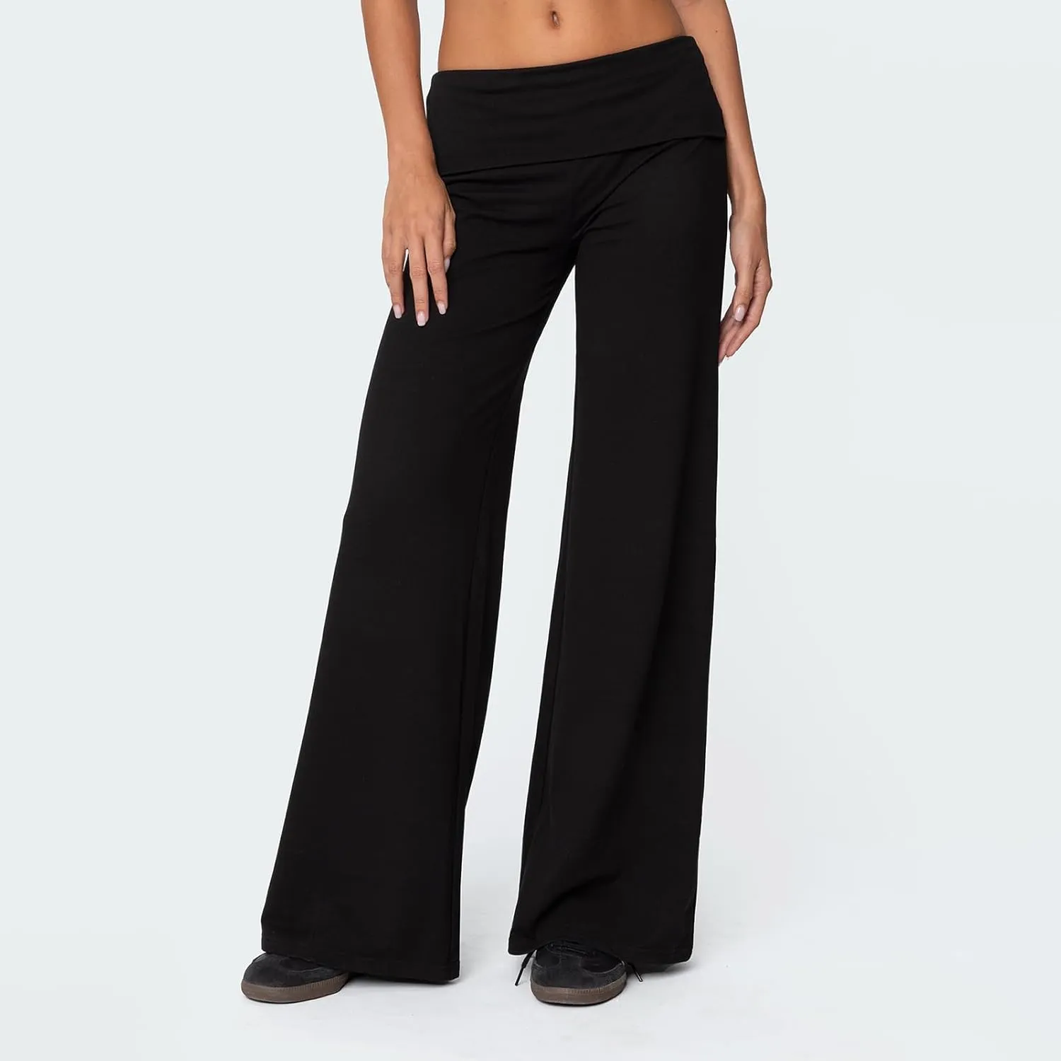 NZNDSHD Fold Over Yoga Pants for Women Low Rise Straight Leg Sweatpants Y2k Solid Color Stretchy Loose Gym Lounge Leggings